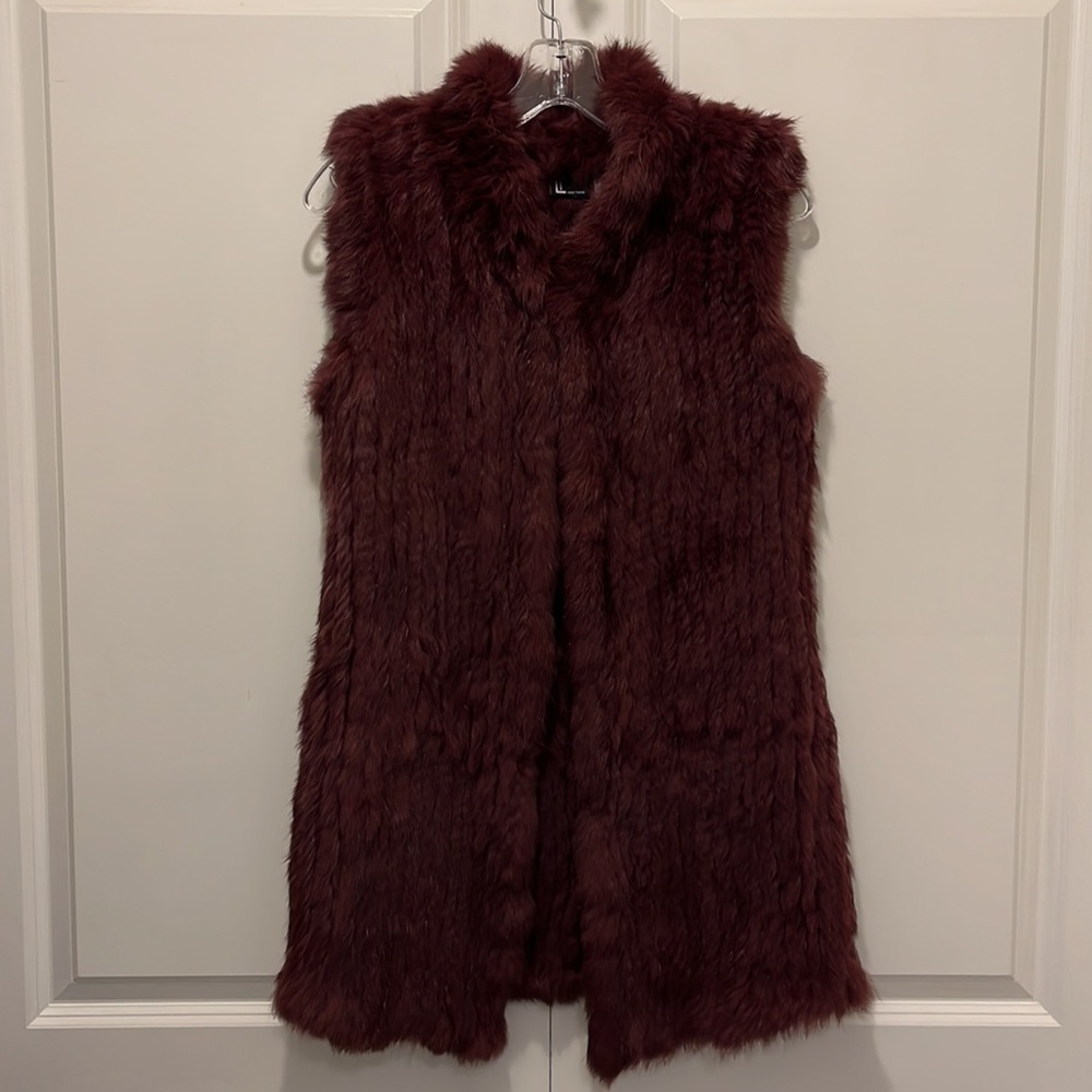 Love Token Burgundy Genuine Rabbit Fur Vest